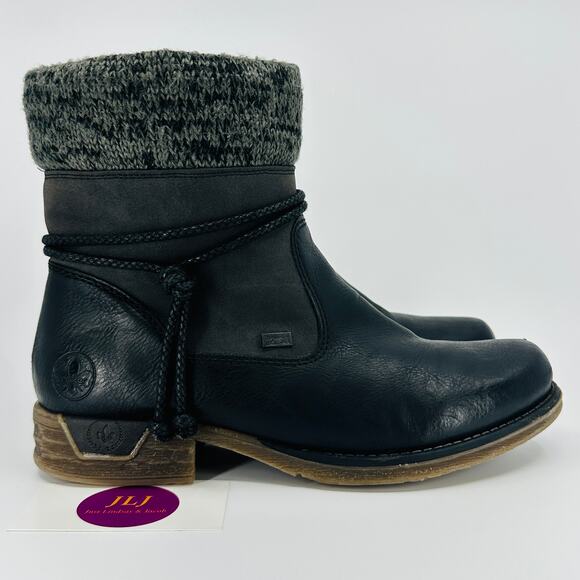 Rieker Women's Fee 88 Black Wool Tassel Water Resistant Boots Size 41 EU/ 9.5 US - Picture 1 of 12